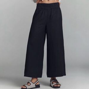 By Anthropologie Black Wide-Leg Linen Somerset Pants M